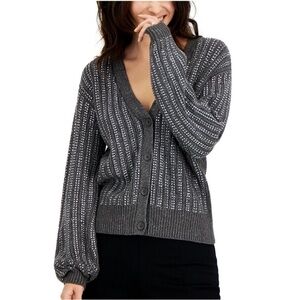 INC International Concepts Charcoal Rhinestone Shine Button-Up Cardigan-Size L